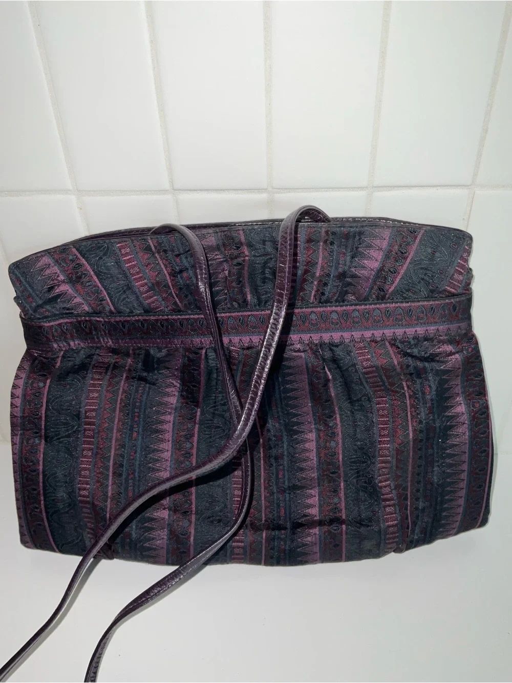 Vintage Black & Plum Patterned  Clutch